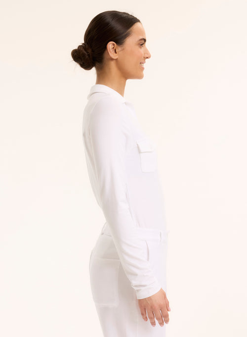 Chemise Blanche Anna 2 poches en Viscose et Élasthanne - MAJESTIC FILATURES