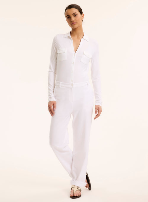 Chemise Blanche Anna 2 poches en Viscose et Élasthanne - MAJESTIC FILATURES