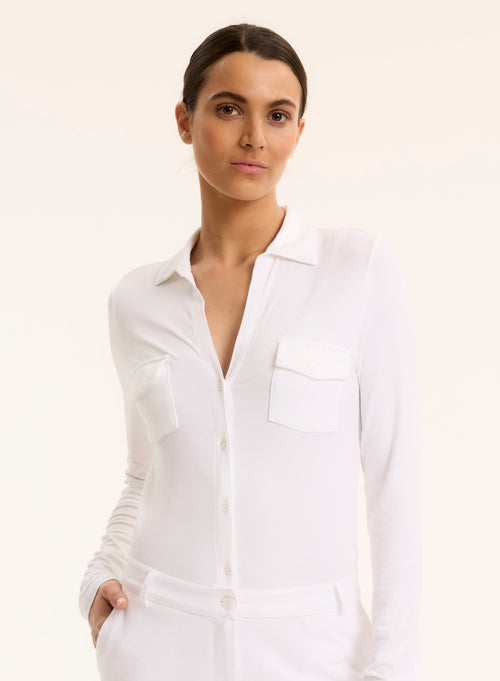 Chemise Blanche Anna 2 poches en Viscose et Élasthanne - MAJESTIC FILATURES