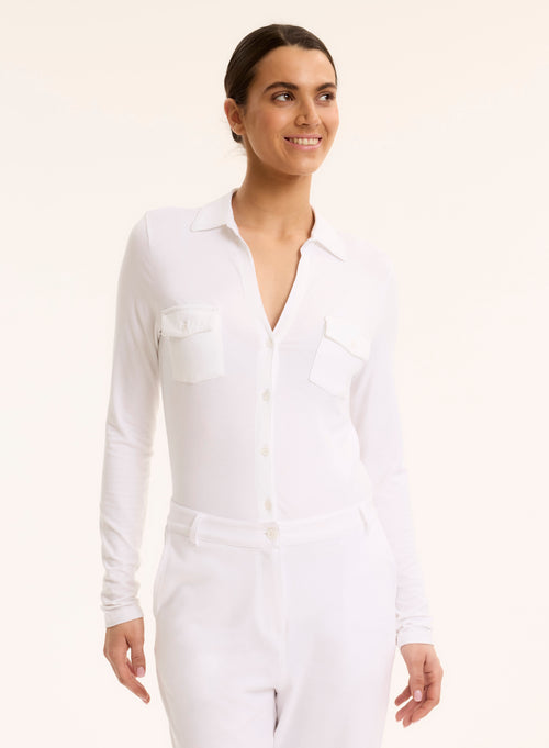 Chemise Blanche Anna 2 poches en Viscose et Élasthanne - MAJESTIC FILATURES