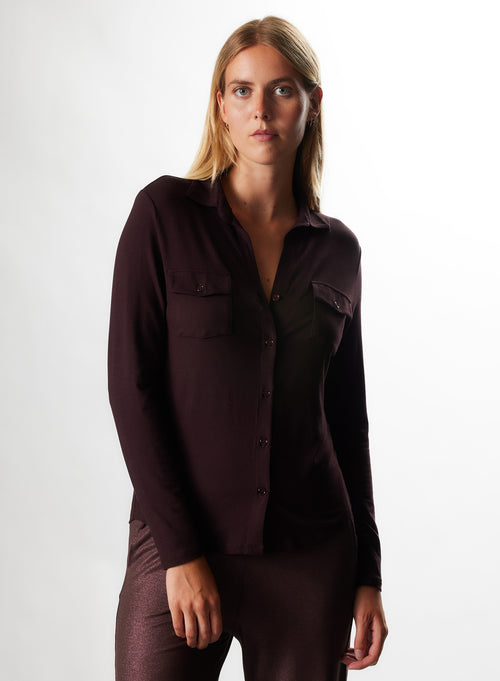 Chemise Aubergine Anna 2 poches en Viscose et Élasthanne - MAJESTIC FILATURES