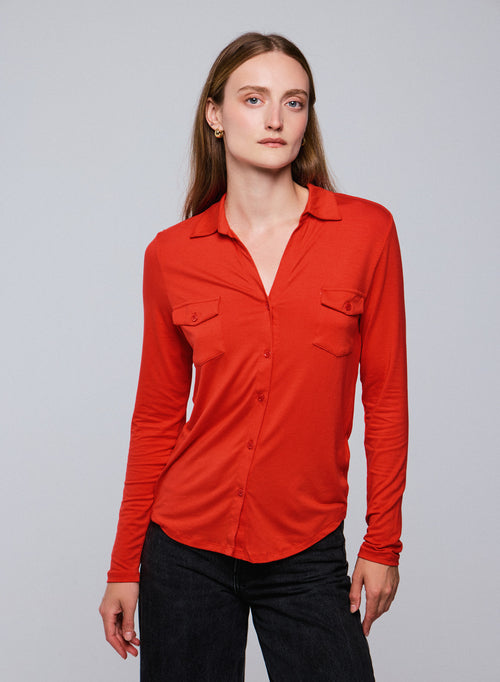 Chemise Orange Chemise Manches Longues en Viscose / Elasthanne - MAJESTIC FILATURES