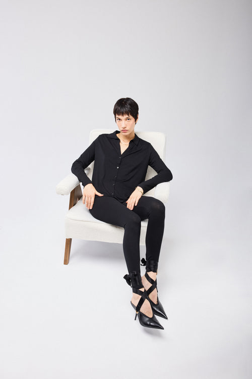 Black Long Sleeve Shirt in Viscose and Elastane - MAJESTIC FILATURES