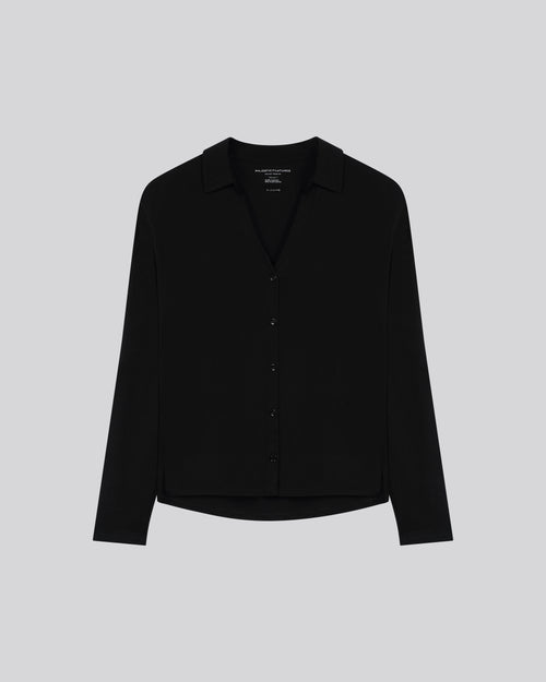Navy Long Sleeve Shirt in Viscose and Elastane - MAJESTIC FILATURES