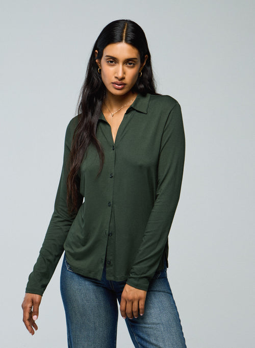 Chemise Vert Chemise Manches Longues en Viscose / Elasthanne - MAJESTIC FILATURES