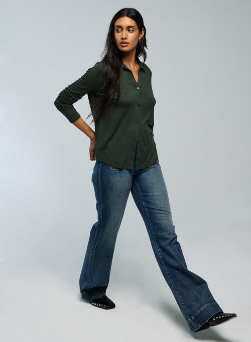 Chemise Vert Chemise Manches Longues en Viscose / Elasthanne - MAJESTIC FILATURES