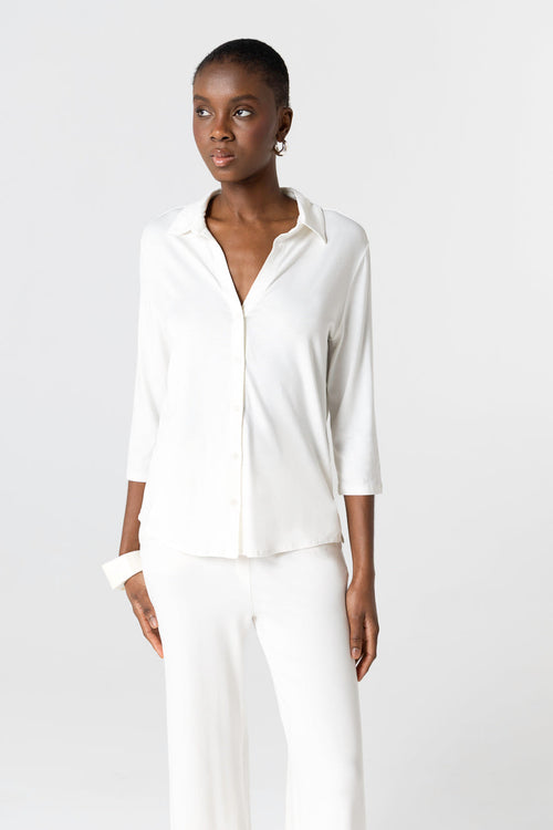 Chemise Crème Manches Trois quarts en Viscose / Élasthanne - MAJESTIC FILATURES