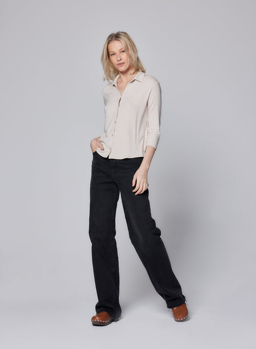Grey Shirt with Three-quarter Sleeves in Viscose / Elastane - MAJESTIC FILATURES
