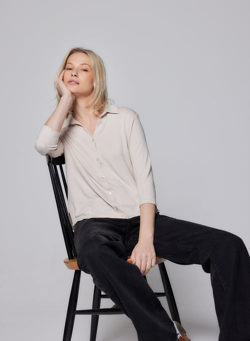 Grey Shirt with Three-quarter Sleeves in Viscose / Elastane - MAJESTIC FILATURES