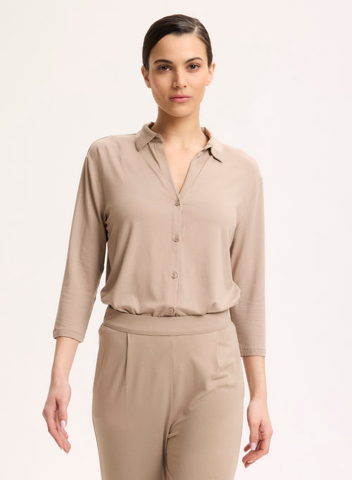 Beige 3/4 Sleeve Shirt - MAJESTIC FILATURES