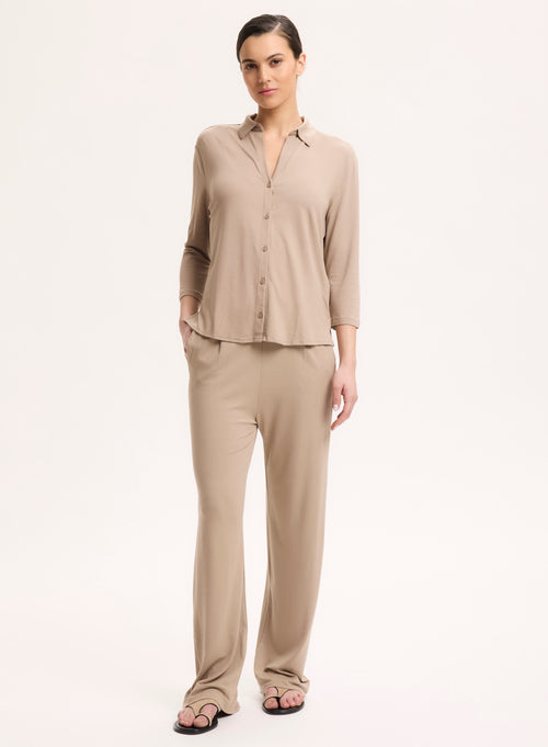 Beige 3/4 Sleeve Shirt - MAJESTIC FILATURES