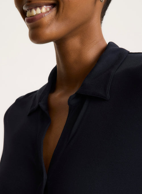 Black Polo Collar Short Sleeves - MAJESTIC FILATURES