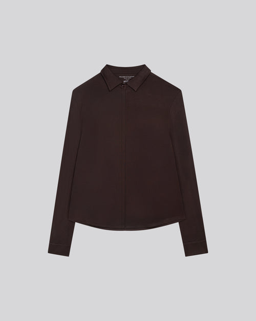 Brown Shirt Long Sleeve Viscose / Elastane Shirt - MAJESTIC FILATURES