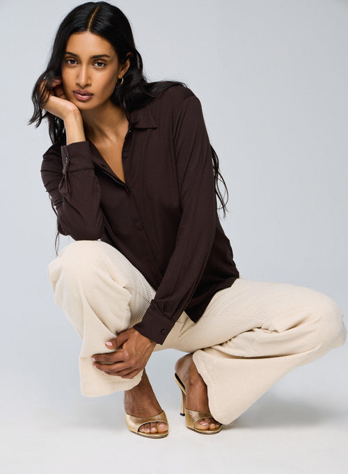 Chemise Marron Chemise Manches Longues en Viscose / Elasthanne - MAJESTIC FILATURES