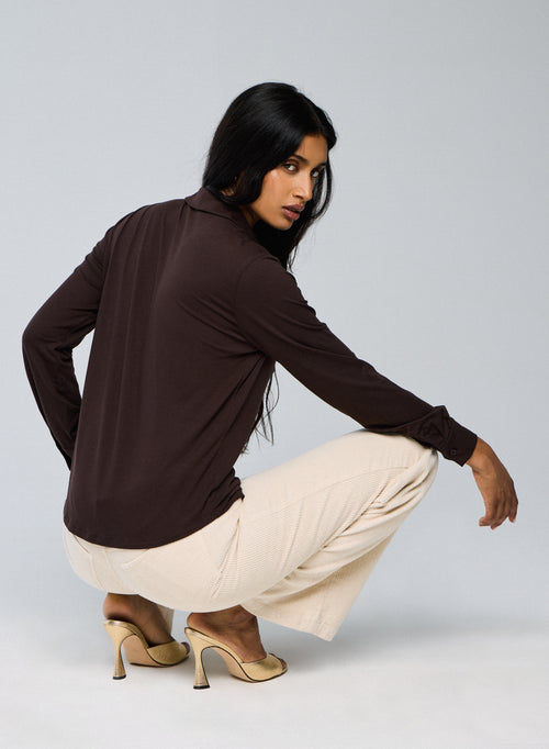 Brown Shirt Long Sleeve Viscose / Elastane Shirt - MAJESTIC FILATURES