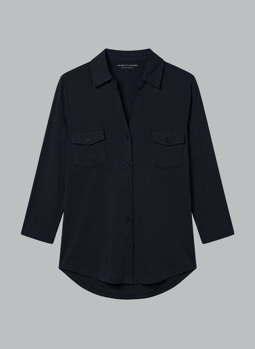 Chemise Marine Manches Trois quarts en Viscose / Elasthanne - MAJESTIC FILATURES