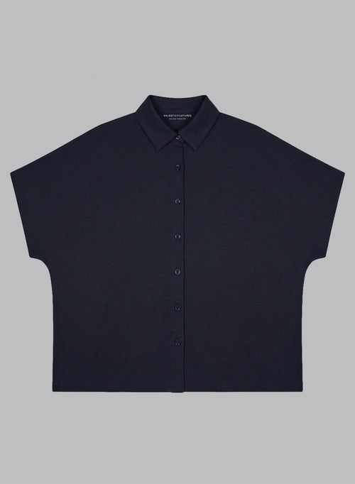Camisa azul marino de manga corta de viscosa/elastano - MAJESTIC FILATURES