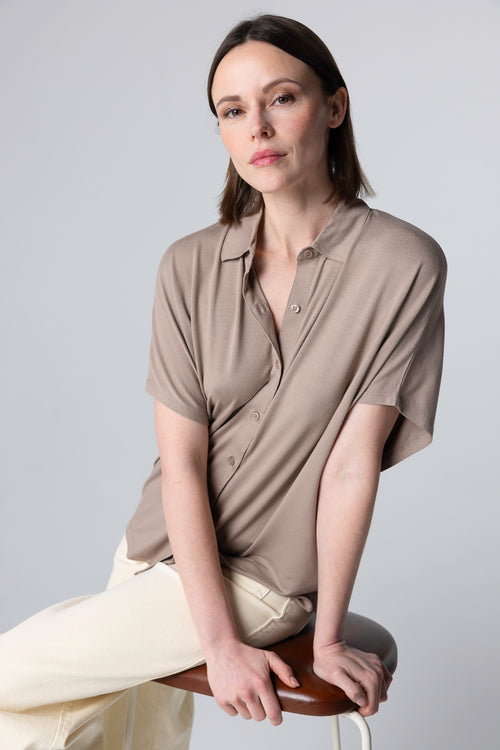 Chemise Marron Manches Courtes en Viscose / Elasthanne - MAJESTIC FILATURES