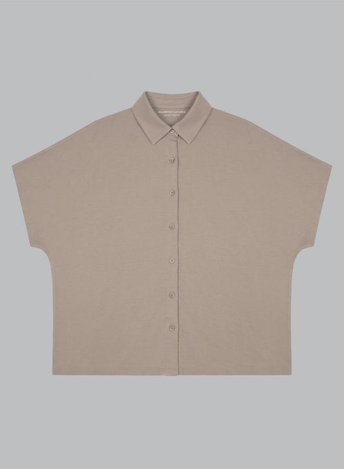 Short-sleeve Collared Shirt in Viscose / Elastane in Coffee Latte - MAJESTIC FILATURES