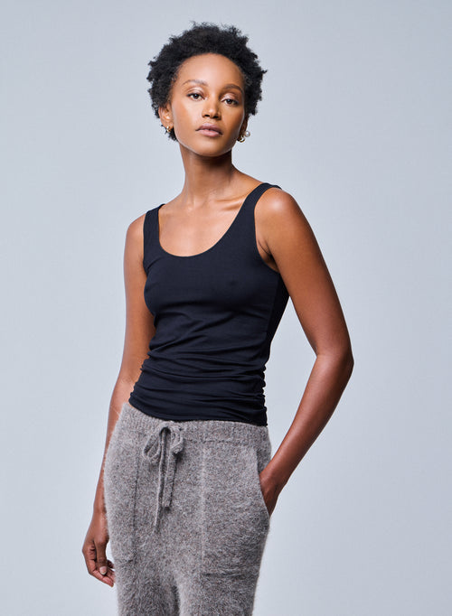 Débardeur Noir Abby finitions bourdon en Viscose et Élasthanne - MAJESTIC FILATURES