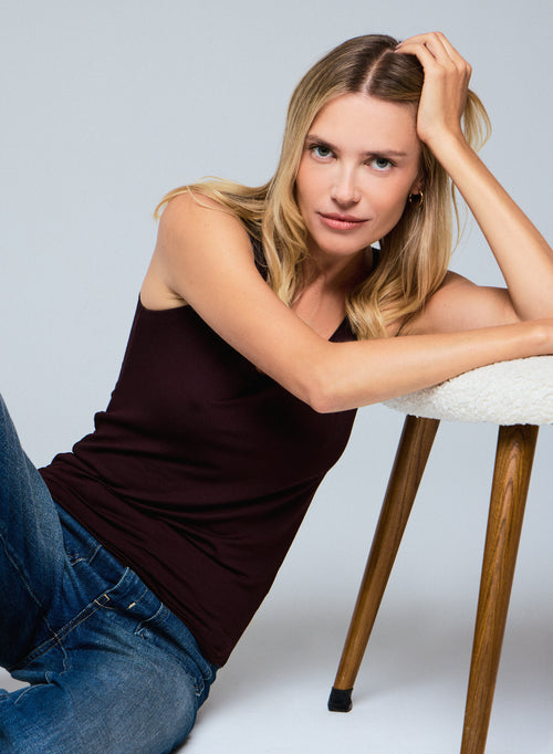 Débardeur Aubergine Col U Sans Manches en Viscose / Elasthanne - MAJESTIC FILATURES