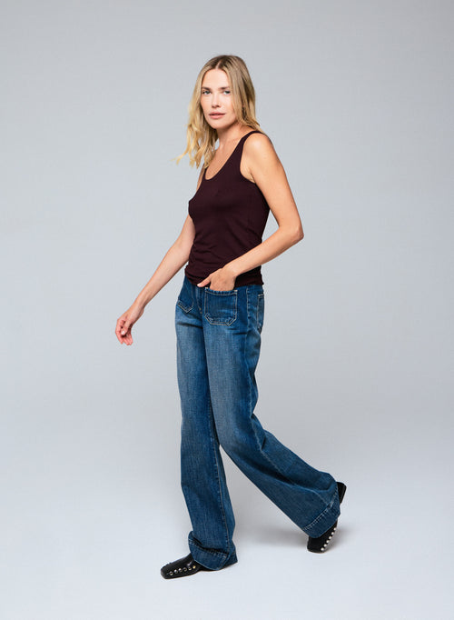 Ärmelloses auberginfarbenes Tanktop mit U-Ausschnitt aus Viskose / Elasthan - MAJESTIC FILATURES