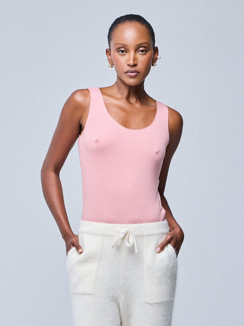 Débardeur Rose Col U Sans Manches en Viscose / Elasthanne - MAJESTIC FILATURES