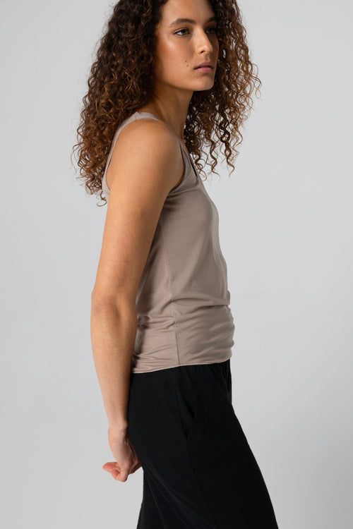 Débardeur Marron Col U Sans Manches en Viscose / Elasthanne - MAJESTIC FILATURES