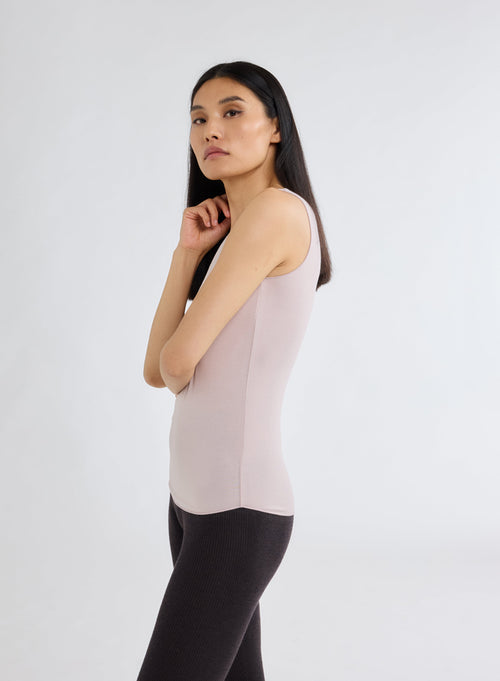 Pink U-Neck Tank Top in Viscose and Elastane - MAJESTIC FILATURES