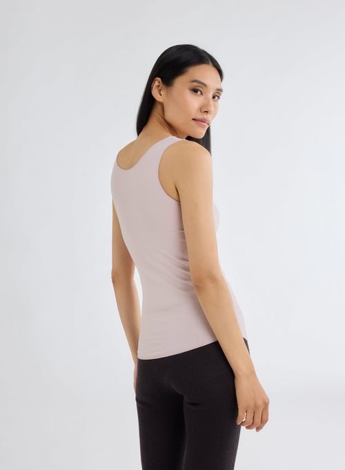 Pink U-Neck Tank Top in Viscose and Elastane - MAJESTIC FILATURES