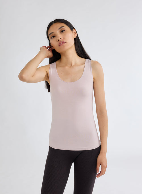 Pink U-Neck Tank Top in Viscose and Elastane - MAJESTIC FILATURES