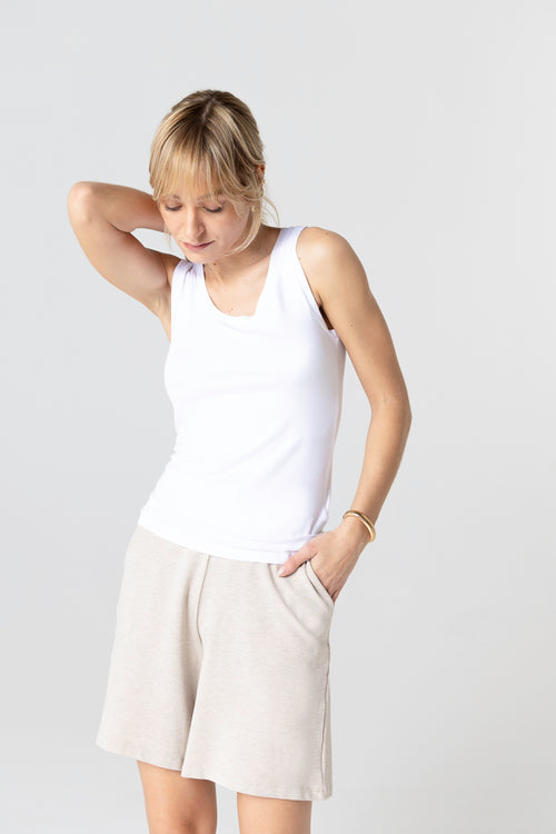 White U-neck tank top in Viscose and Elastane - MAJESTIC FILATURES