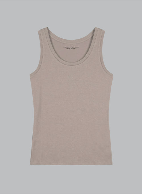 Ärmelloses Tanktop mit U-Ausschnitt aus Viskose/Elasthan in Braun - MAJESTIC FILATURES