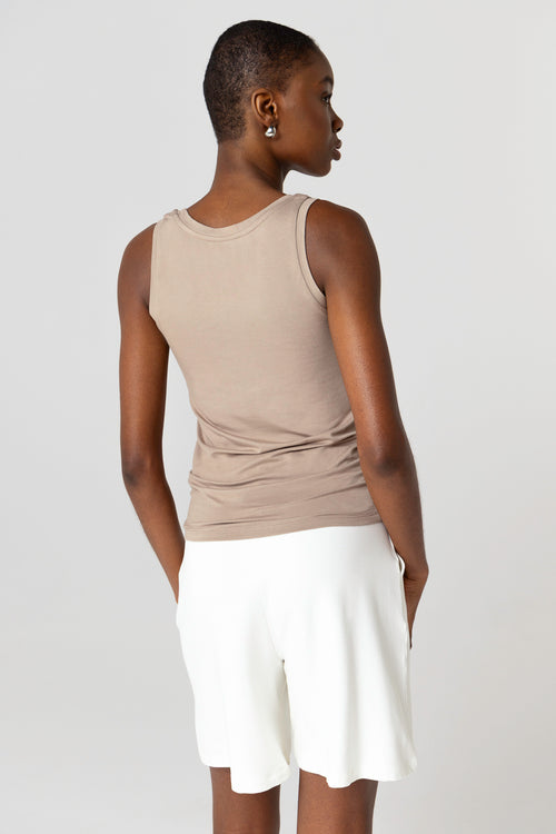 Débardeur Marron Col U Sans Manches en Viscose / Elasthanne - MAJESTIC FILATURES