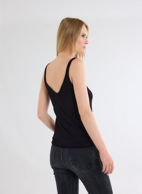 Camiseta de tirantes negra con cuello en V de viscosa y elastano - MAJESTIC FILATURES