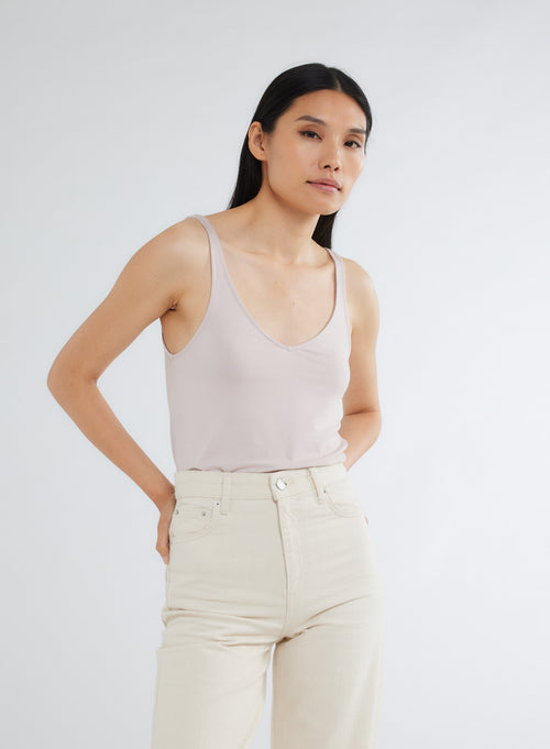 Abby U-neck Tank Top with bourdon stitch in forest and in Viscose / elastane.  Available on our e-shop. Secured payment. Customized customer service. - MAJESTIC FILATURES