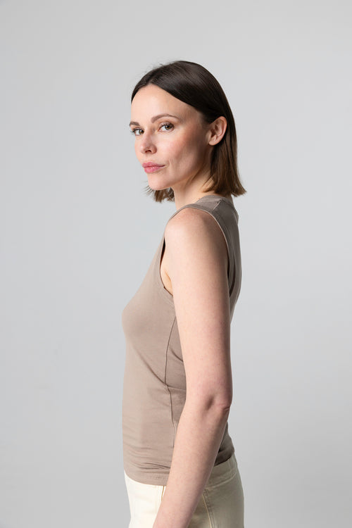 Débardeur Marron Col V Sans Manches en Viscose / Elasthanne - MAJESTIC FILATURES