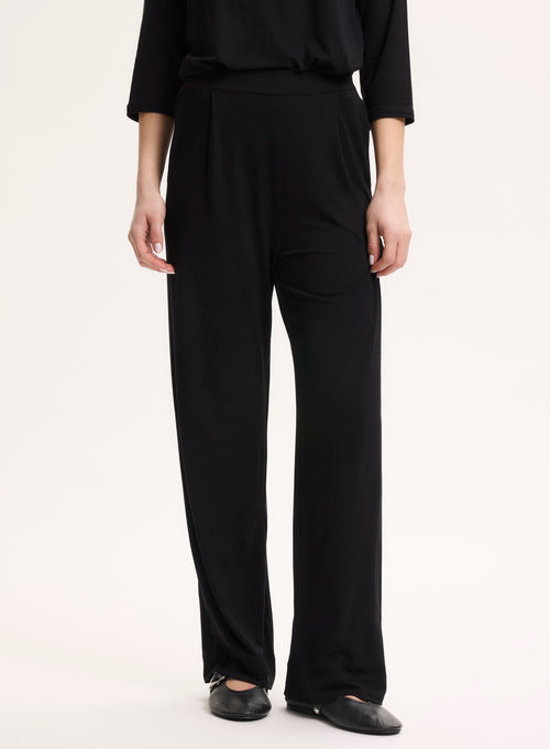 Black Pockets Pants with Elastic Waistband in Viscose and Elastane - MAJESTIC FILATURES