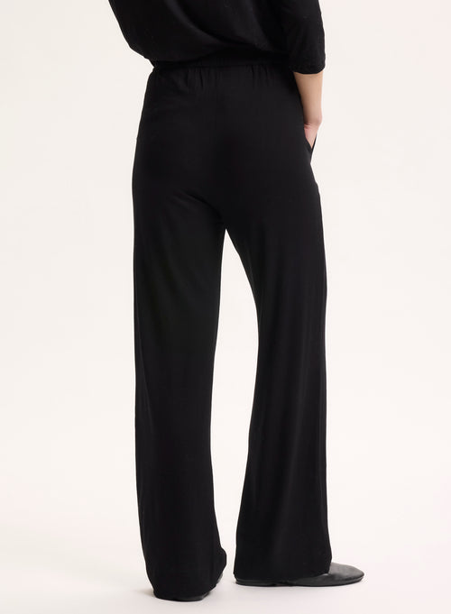 Black Pockets Pants with Elastic Waistband in Viscose and Elastane - MAJESTIC FILATURES