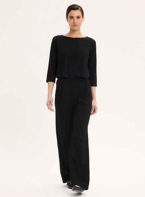 Black Pockets Pants with Elastic Waistband in Viscose and Elastane - MAJESTIC FILATURES