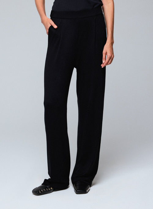 Pantalon Noir à Poches avec Taille Élastique en Viscose et Élasthanne - MAJESTIC FILATURES