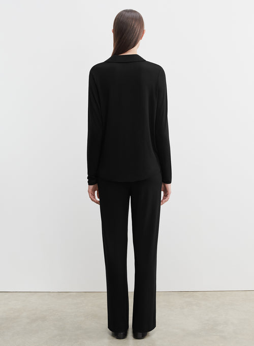 Schwarze Hose mit elastischem Bund aus Viskose und Elastan - MAJESTIC FILATURES