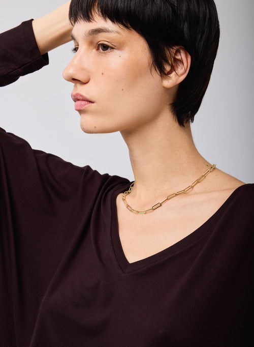 T-shirt Aubergine Col V Manches Longues en Viscose / Elasthanne - MAJESTIC FILATURES