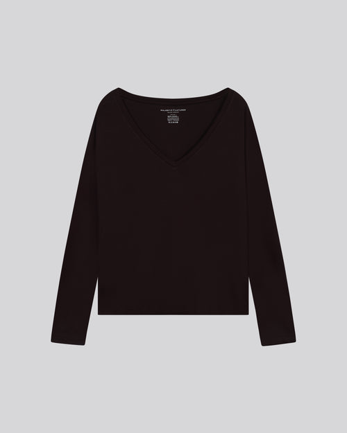 Morado Camiseta Cuello V Mangas Largas Viscosa Elastano - MAJESTIC FILATURES