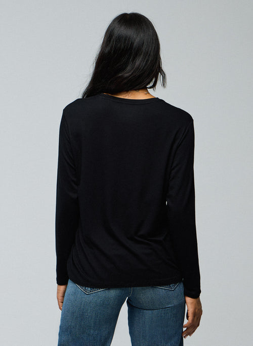 T-shirt Noir Col Rond Manches Longues en Viscose / Elasthanne - MAJESTIC FILATURES