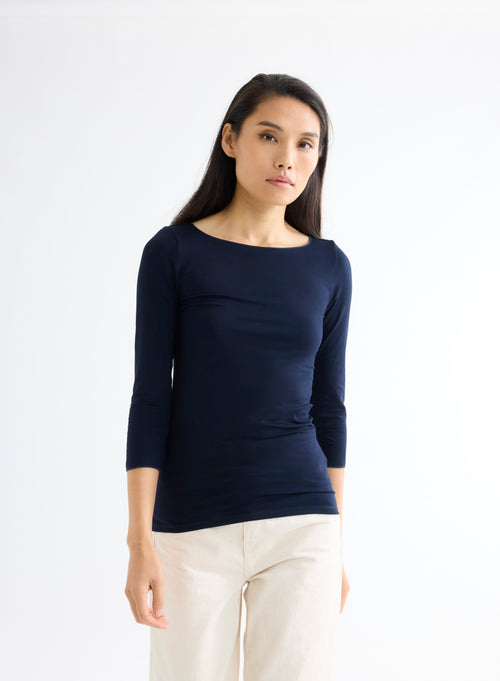 Adèle Vicose / Elastane Boat Neck T-shirt - MAJESTIC FILATURES