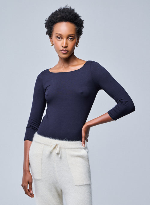 Adèle Vicose / Elastane Boat Neck T-shirt - MAJESTIC FILATURES