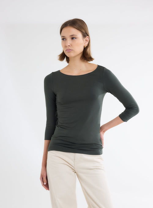 T-shirt Vert Adèle Col Bateau en Viscose et Élasthanne - MAJESTIC FILATURES