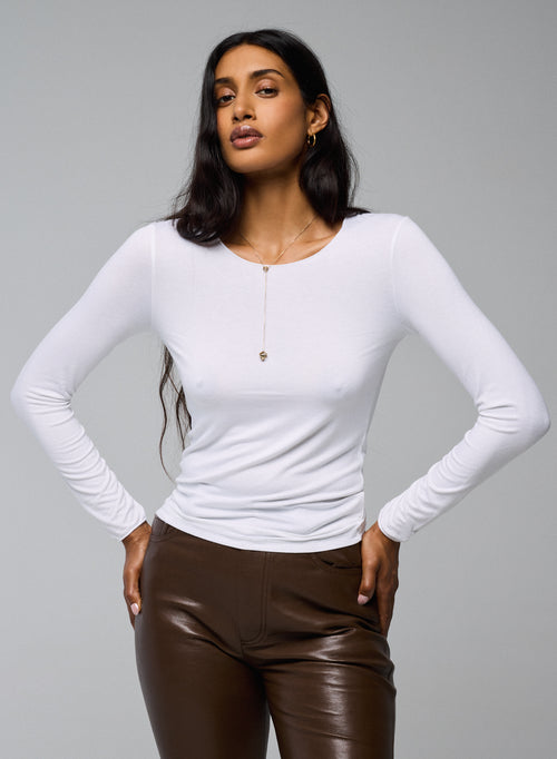 White Round Neck Long Sleeves T-shirt WOMEN Majestic Filatures