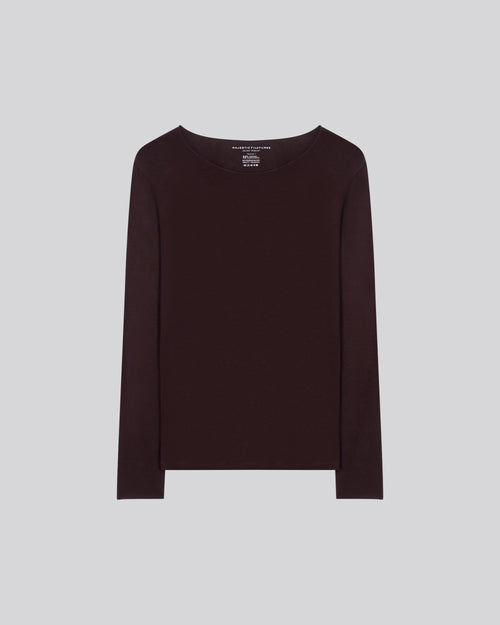 Purple Round Neck Long Sleeves T-shirt in Viscose and Elastane  - MAJESTIC FILATURES